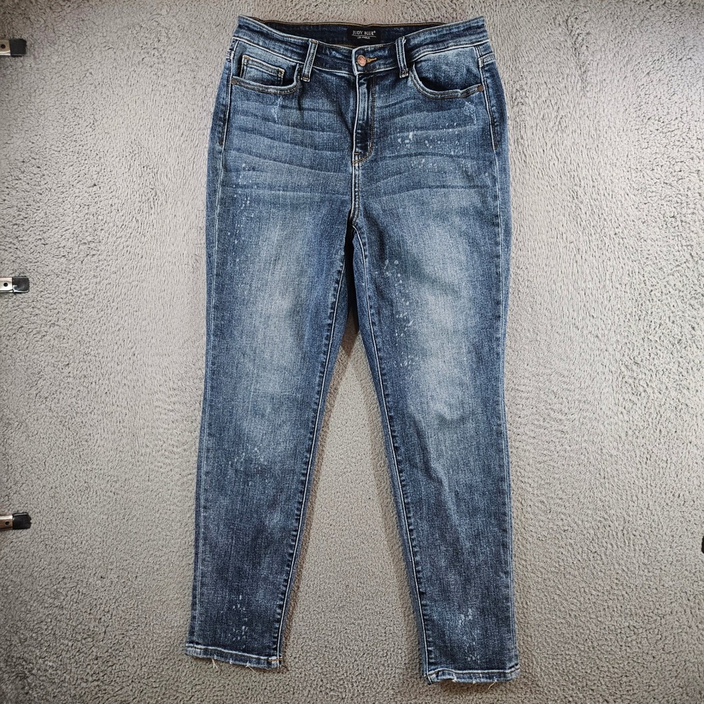 Judy Blue Boyfriend Fit Dark Wash Bleach Splatter Jeans 11/30 JB82346DK Womens